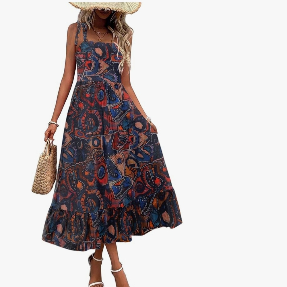 Elegant Pink and Blue Maxi Dress